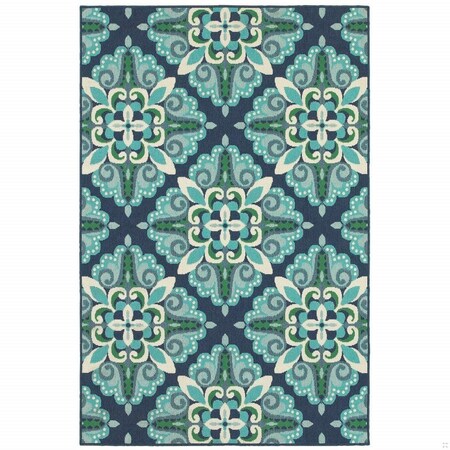 Homeroots 8 x 11 ft. Blue & Green Floral Indoor & Outdoor Area Rug 388670
